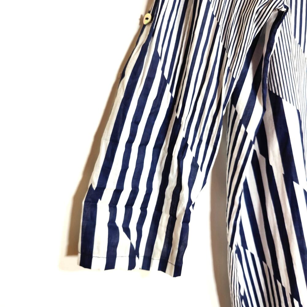Sheer‎ Cotton Shirtdress Cover Up Tunic Navy White Stripe Coastal Beach Pool L - Picture 3 of 5